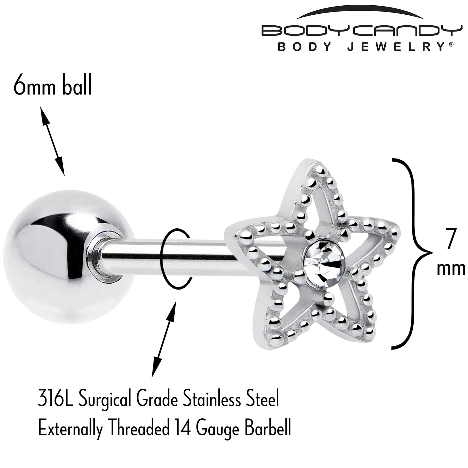 Clear Gem Star Texture Barbell Tongue Ring