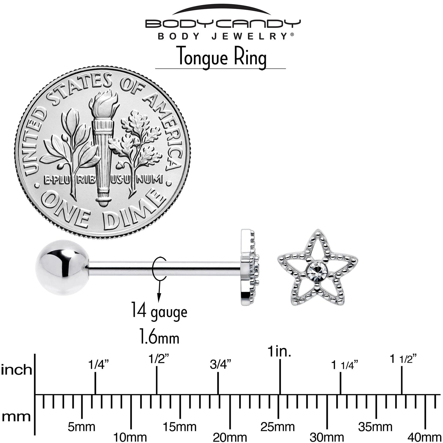 Clear Gem Star Texture Barbell Tongue Ring