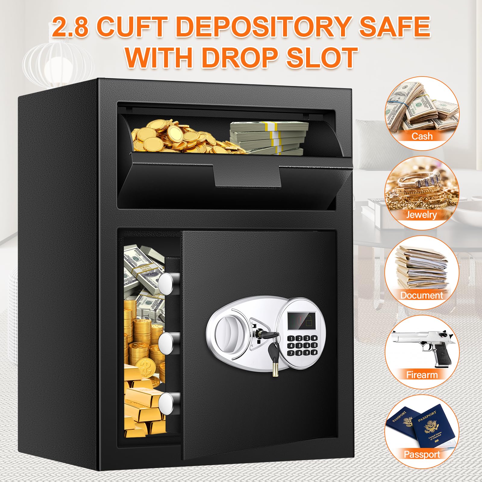 5.8 CU FT Extra Large Drop Safe for Business, Anti-Theft Money Drop Slot Safes with Digital Keypad and Spare Keys, Heavy Duty Depository Safe for Home Office Retail Store Business Mail Church