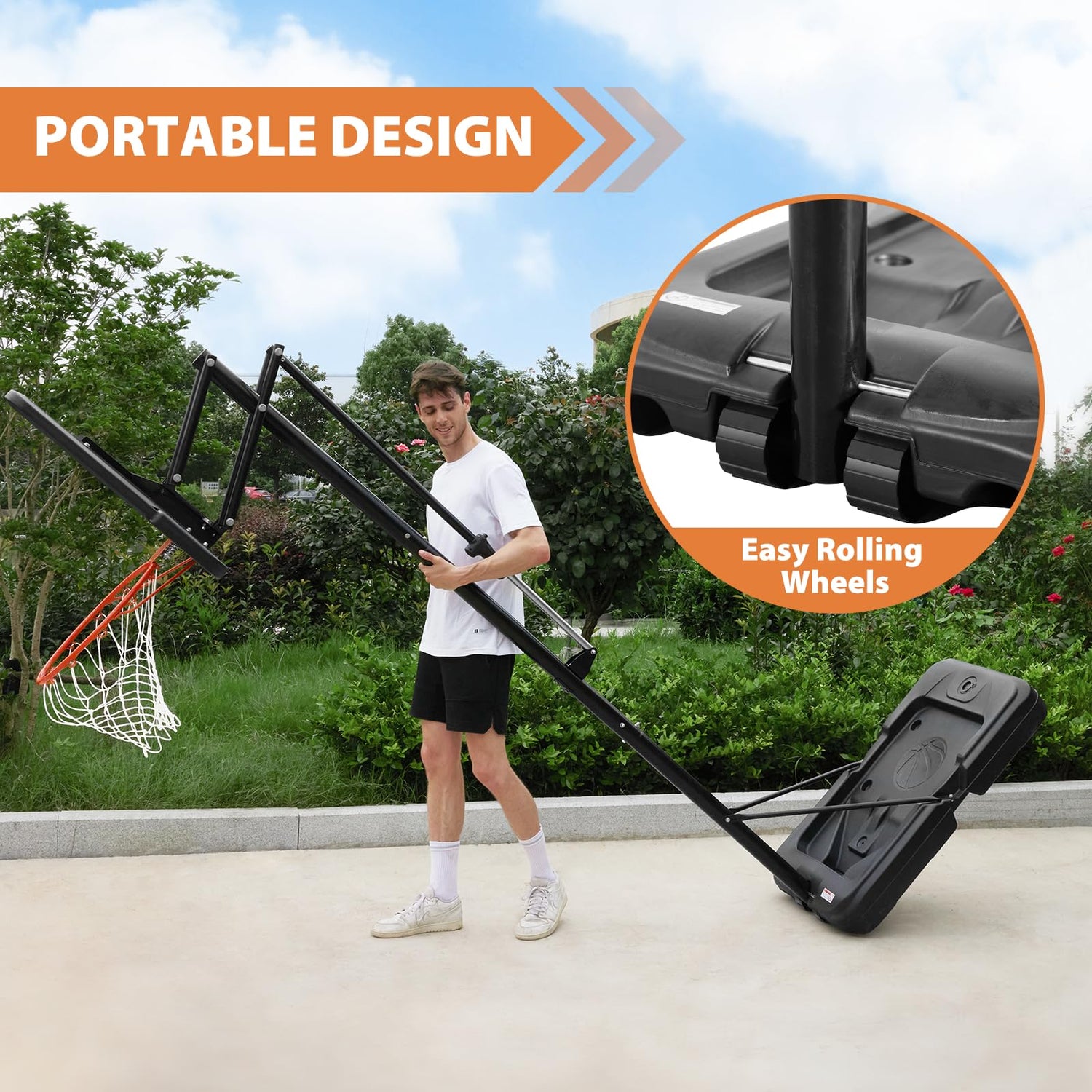 Basketball Hoop Outdoor Protable 44/48 Inch Impact Backboard, 4.8-10FT Height Adjustable Basketball Hoop Goal System with Wheels for Adults