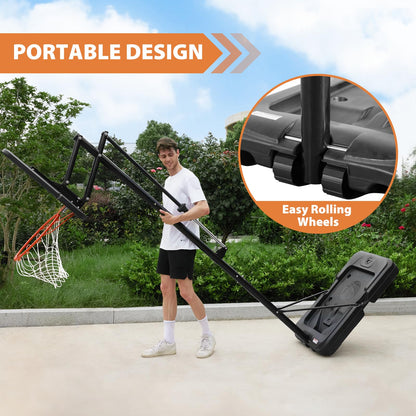 Basketball Hoop Outdoor Protable 44/48 Inch Impact Backboard, 4.8-10FT Height Adjustable Basketball Hoop Goal System with Wheels for Adults