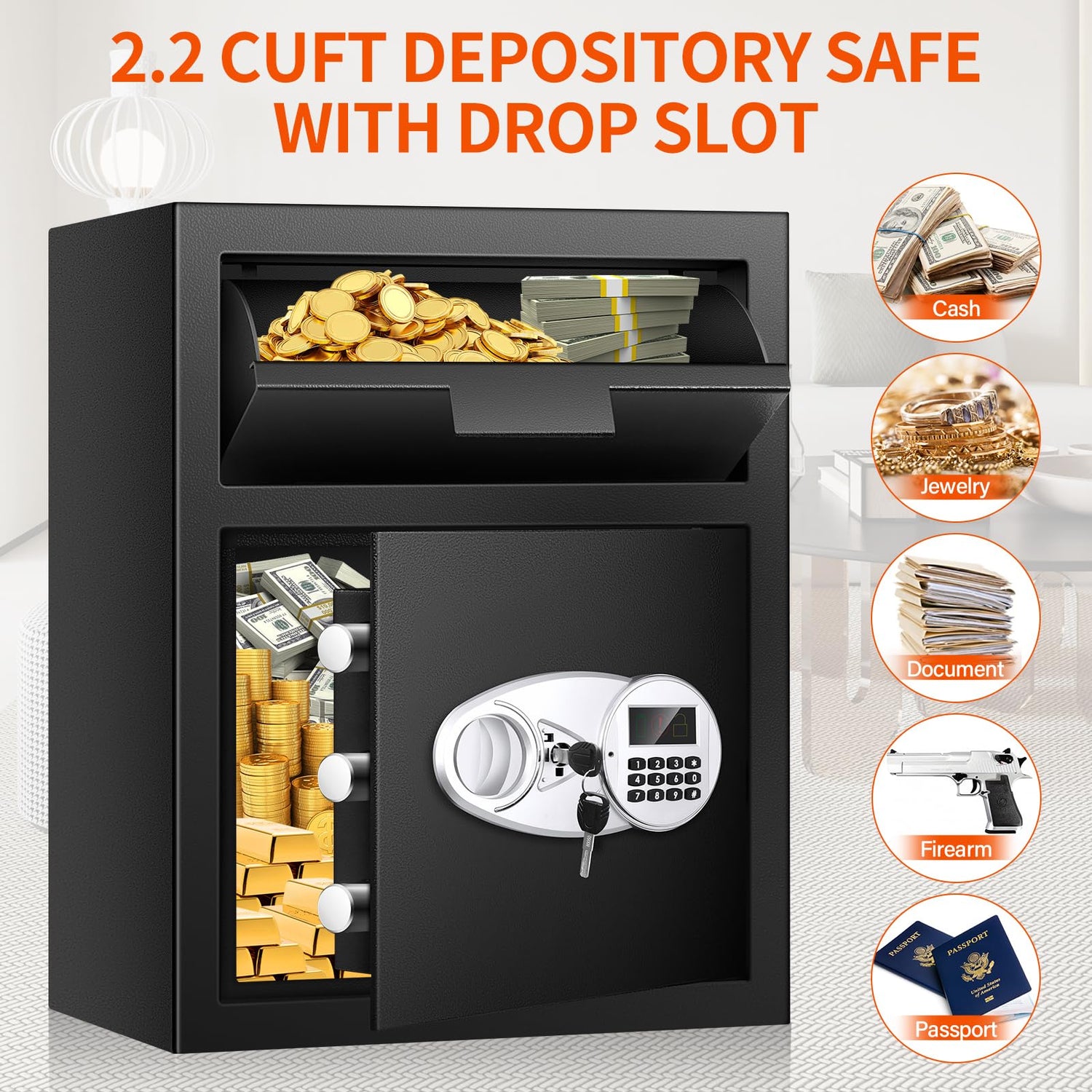 5.8 CU FT Extra Large Drop Safe for Business, Anti-Theft Money Drop Slot Safes with Digital Keypad and Spare Keys, Heavy Duty Depository Safe for Home Office Retail Store Business Mail Church