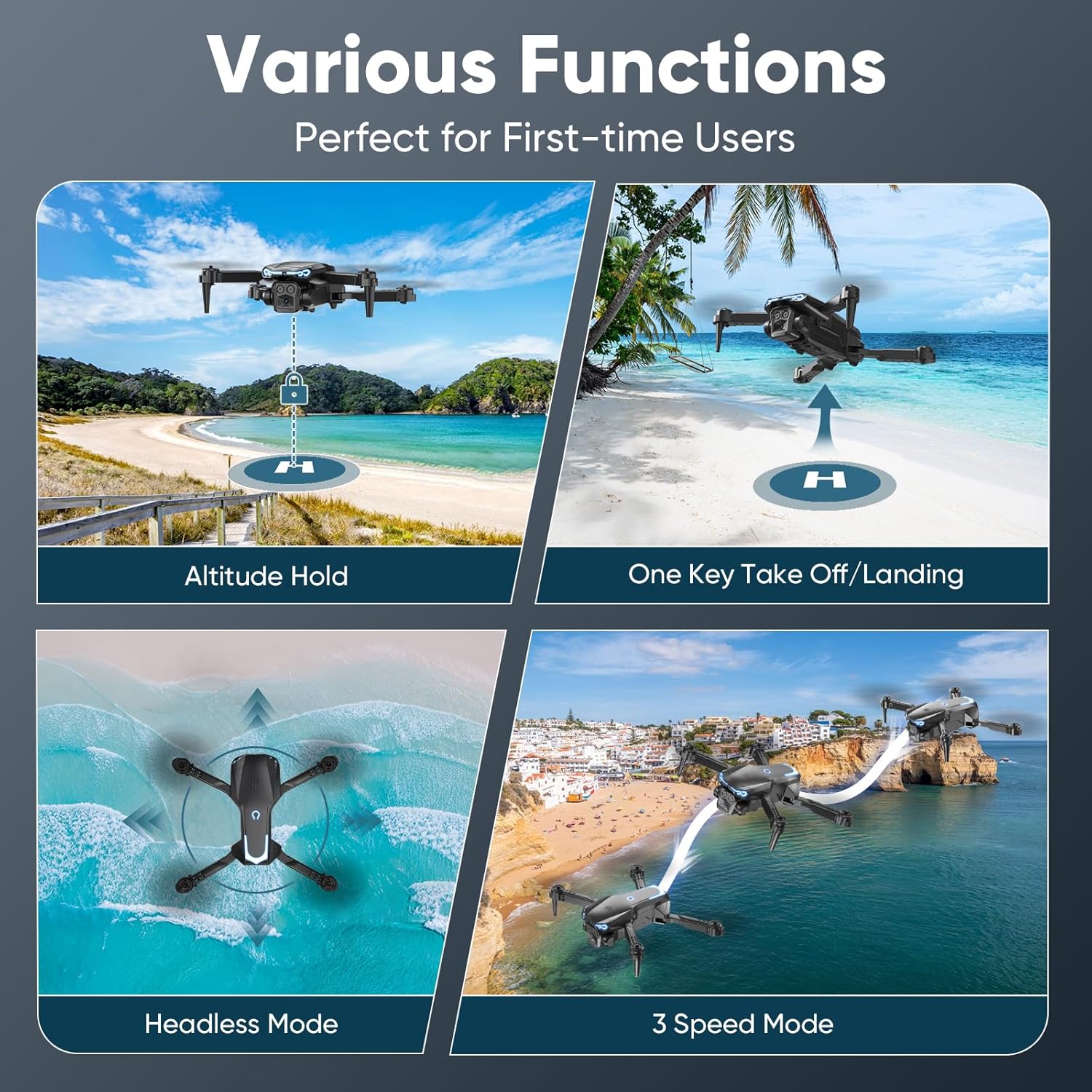 Foldable Drone with 1080P Camera for Beginners &amp; Kids, FPV RC Quadcopter Toys Gifts for Boys Girls, One Key Start, 3D Flips, Gesture Selfie, 3 Speed Modes, 2 Batteries