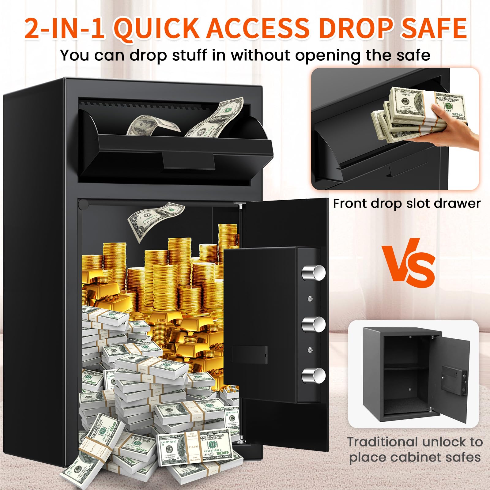 5.8 CU FT Extra Large Drop Safe for Business, Anti-Theft Money Drop Slot Safes with Digital Keypad and Spare Keys, Heavy Duty Depository Safe for Home Office Retail Store Business Mail Church