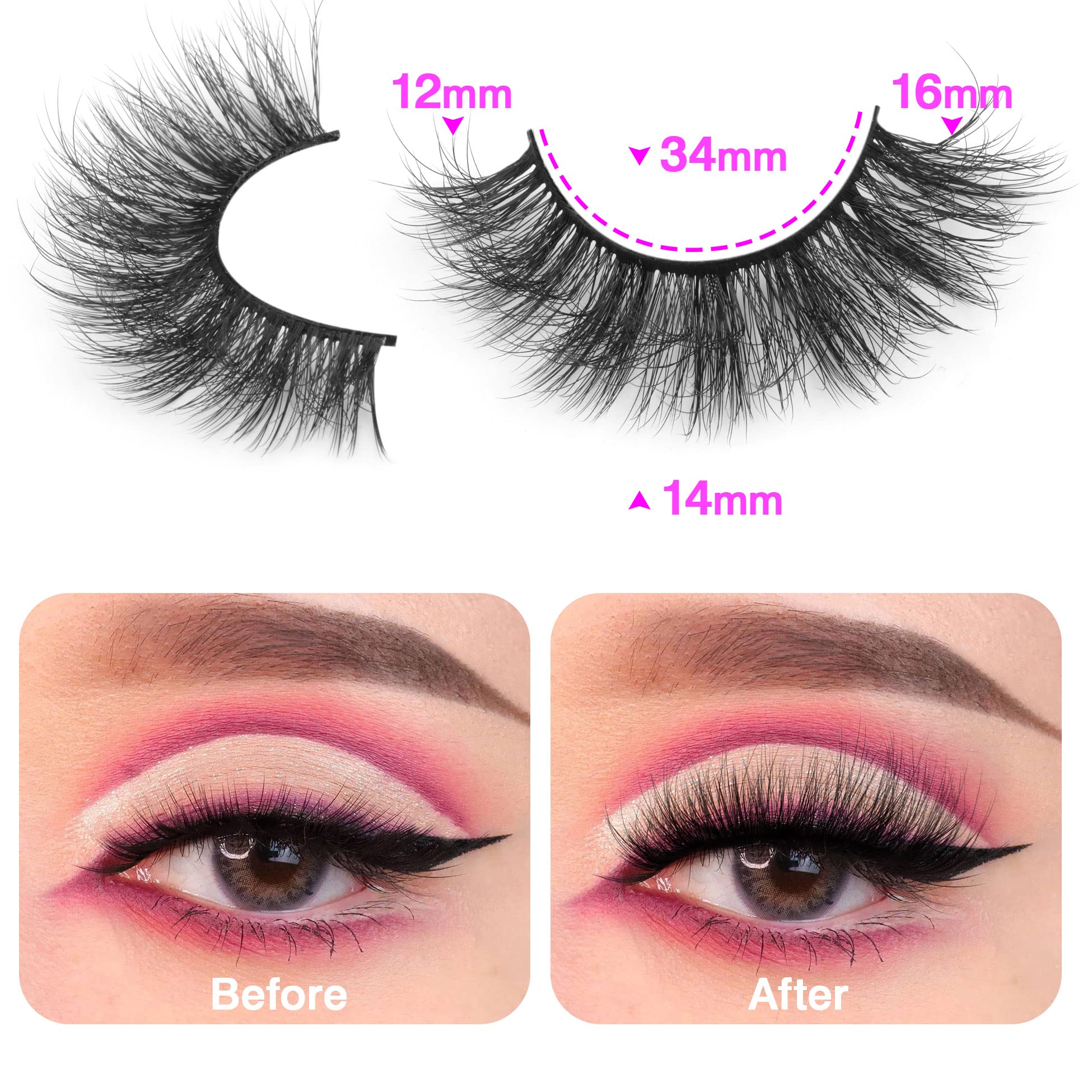 14 Pairs Wispy Mink Lashes False Eye Lashes Natural Look 5D Volume 16mm Fake Eyelashes Pack by TNFVLONEINS