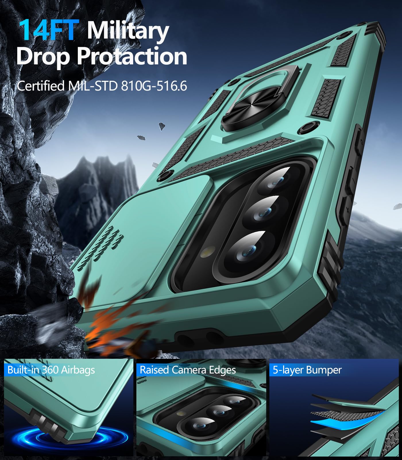 Samsung Galaxy S26 Ultra case with screen protector, 14FT military drop protection, raised camera edges, 5-layer bumper.