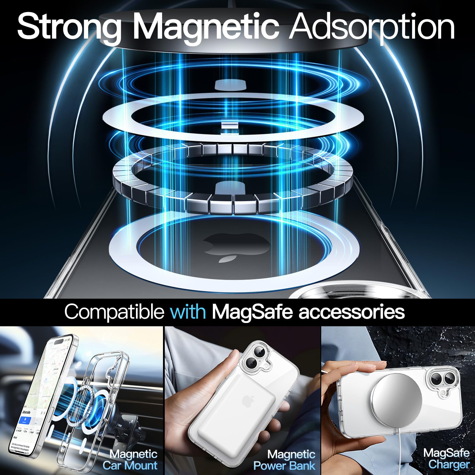 premium aplus module features iPhone with clear case showcasing MagSafe compatibility and sleek design.
