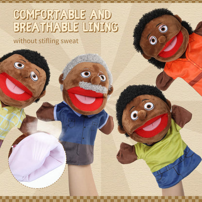 Lenwen 6 Pcs Family Hand Puppet Set Family Members Puppets with Movable Mouth Soft Plush for Boys and Girls Teens Kids Storytelling Play School Teaching Preschool (African American)