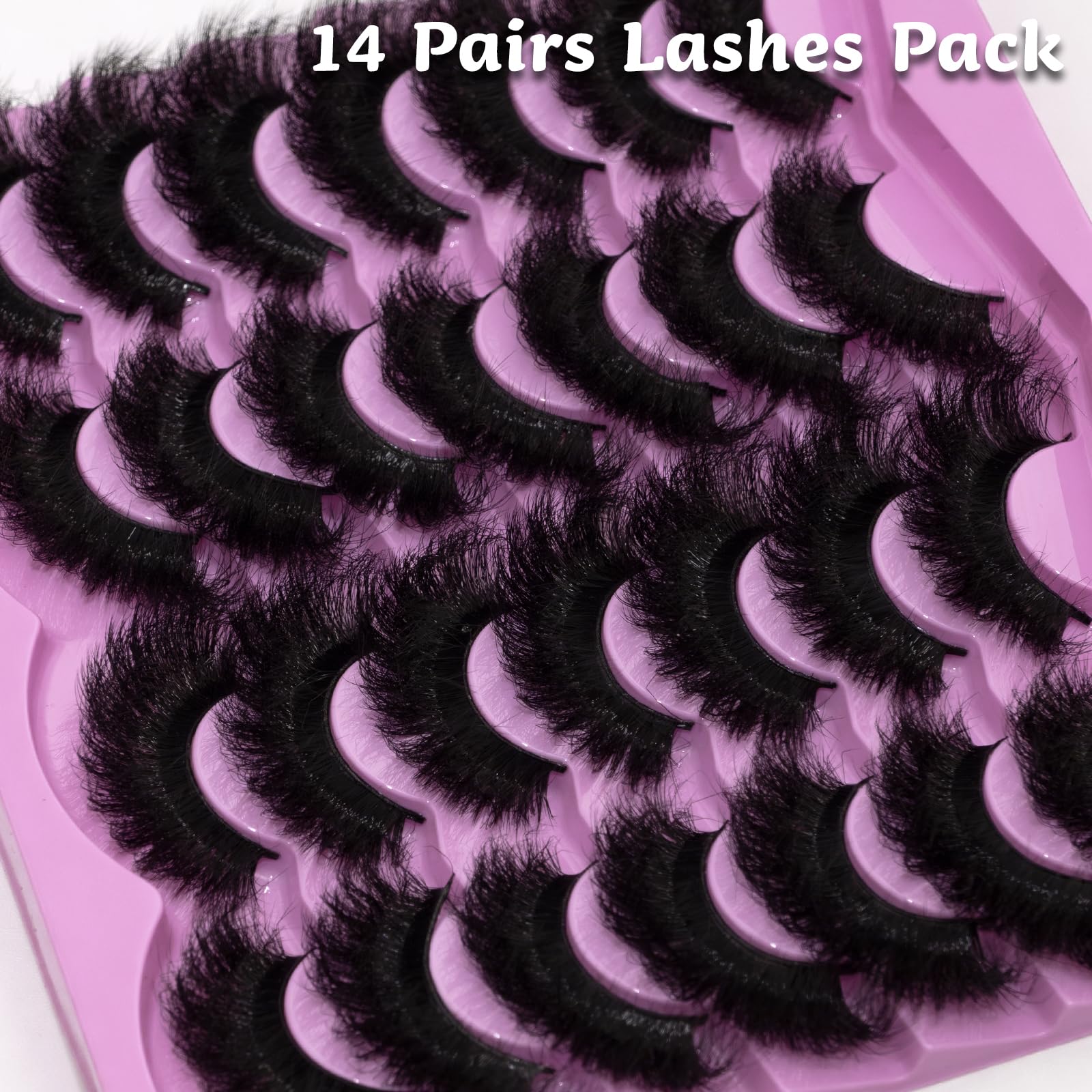 Mink Lashes Fluffy 20mm Volume False Eyelashes 8D Cat Eye Strip Lashes D Curl 14 Pairs Dramatic Soft Eyelash 25mm Big Long Lash Strips Lashes Pack That Look Like Extensions Faux Mink Lashes
