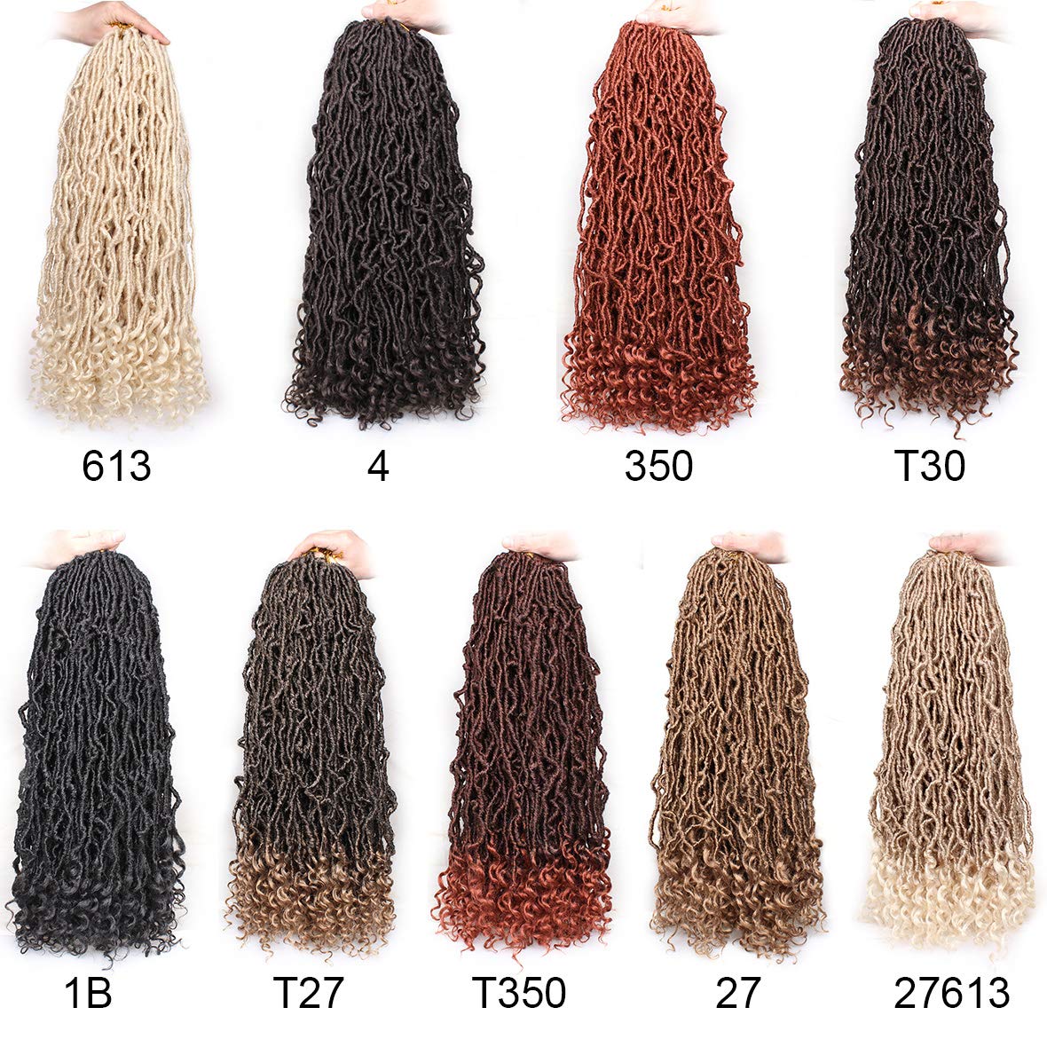 Leeven 7 Packs Faux Locs With Curly Ends 18 Inch Pre-looped Goddess Locs Crochet Hair 84 Strands Natural Black Crochet Bohemian Soft Locs Braiding Hair Extensions With Curls for Women 1B