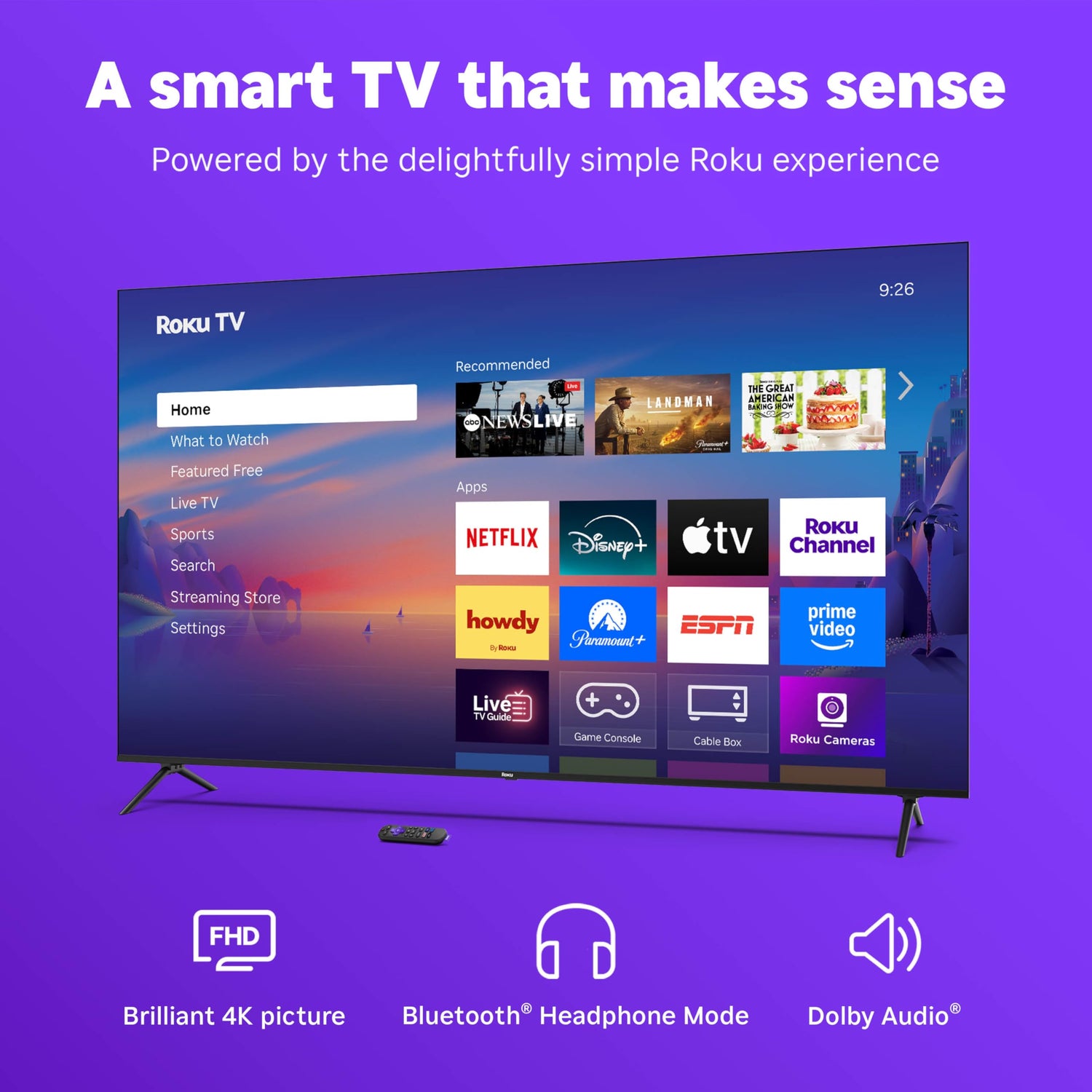 Roku Smart TV – 55-Inch Select Series, 4K HDR TV – Roku TV with Enhanced Voice Remote – Flat Screen LED Television with Wi-Fi for Streaming Live Local News, Sports, Family Entertainment
