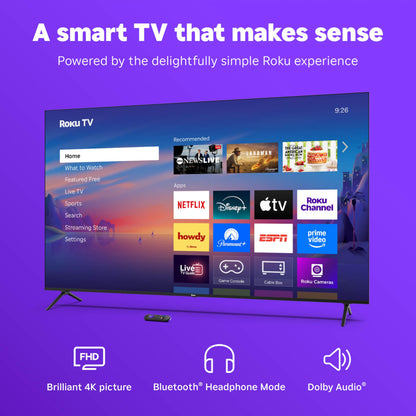 Roku Smart TV – 55-Inch Select Series, 4K HDR TV – Roku TV with Enhanced Voice Remote – Flat Screen LED Television with Wi-Fi for Streaming Live Local News, Sports, Family Entertainment
