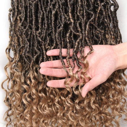 Leeven 7 Packs Faux Locs With Curly Ends 18 Inch Pre-looped Goddess Locs Crochet Hair 84 Strands Natural Black Crochet Bohemian Soft Locs Braiding Hair Extensions With Curls for Women 1B