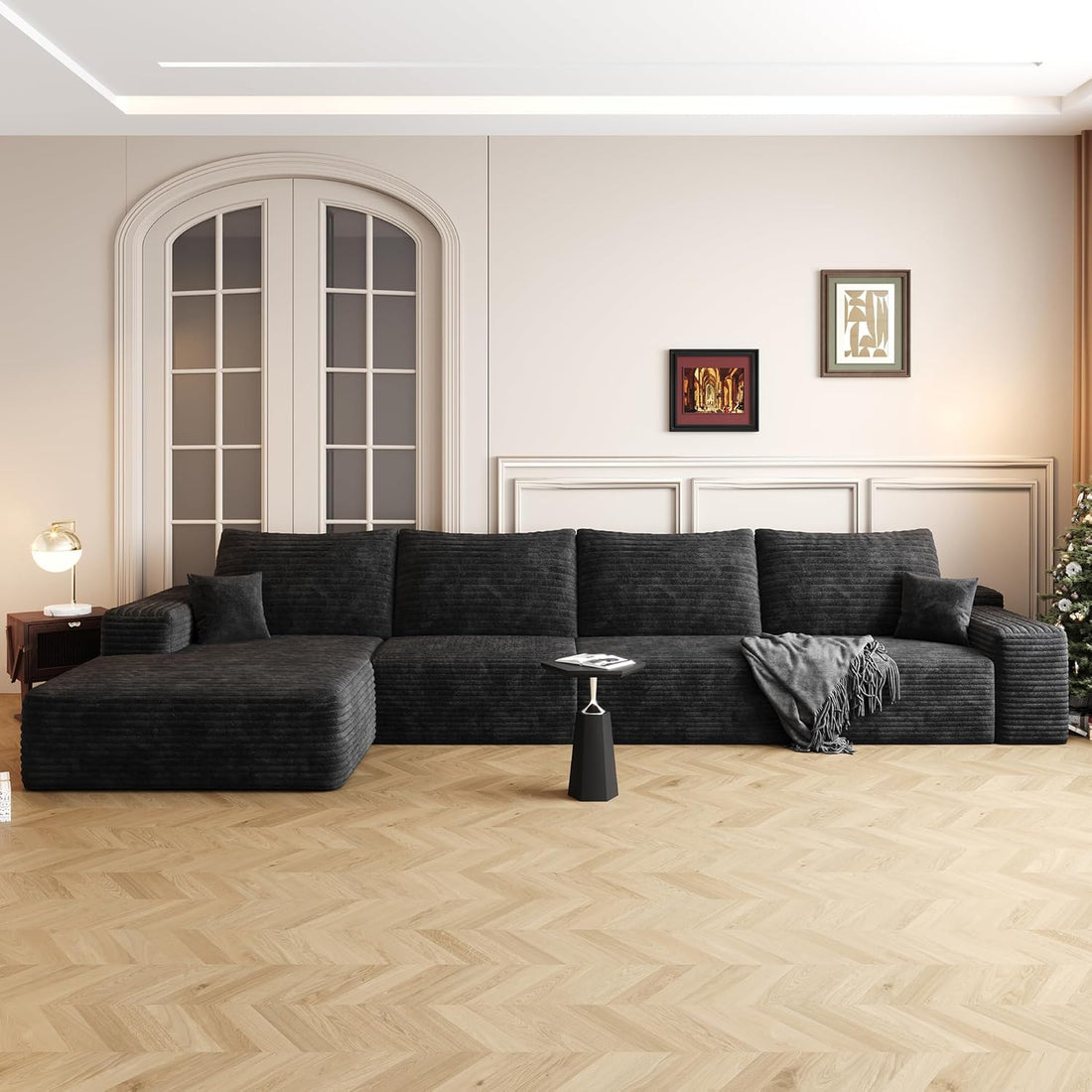 135" Oversized Compressed Sectional Sofa - 33D High-Density Foam Cloud Couch with Deep Seat - Minimalist 3-Piece Corduroy Upholstered Boneless Modular Lounge Couch | Breathable material, Full Foam, Anti-slip