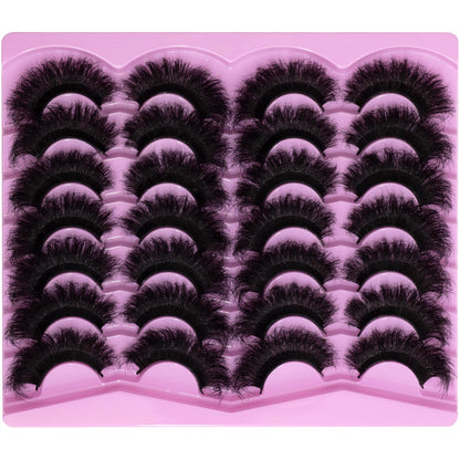 Mink Lashes Fluffy 20mm Volume False Eyelashes 8D Cat Eye Strip Lashes D Curl 14 Pairs Dramatic Soft Eyelash 25mm Big Long Lash Strips Lashes Pack That Look Like Extensions Faux Mink Lashes