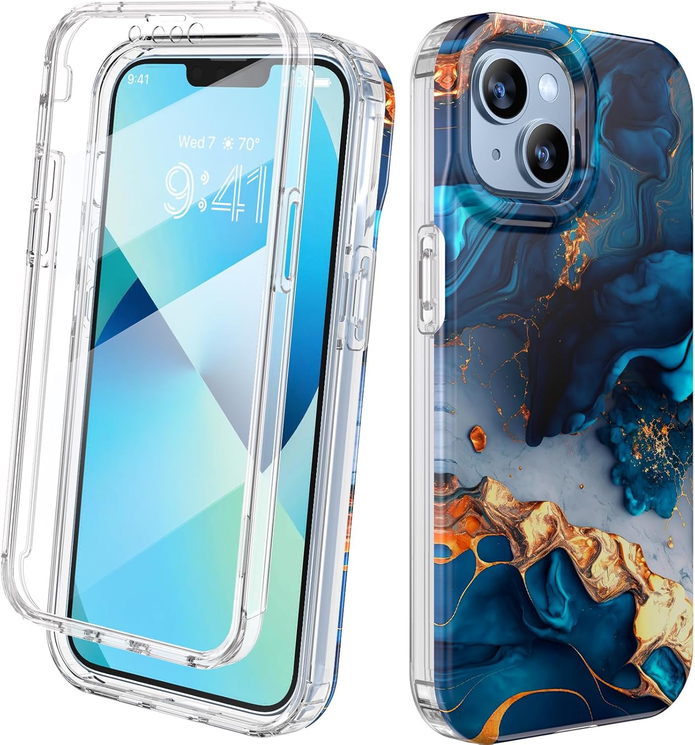 Diaclara Designed for iPhone 15 Case, Full Body Rugged Case with Built-in Touch Sensitive Anti-Scratch Screen Protector, with Camera Lens Protector for iPhone 15 6.1" (Wave Blue)
