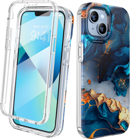 Diaclara Designed for iPhone 15 Case, Full Body Rugged Case with Built-in Touch Sensitive Anti-Scratch Screen Protector, with Camera Lens Protector for iPhone 15 6.1" (Wave Blue)