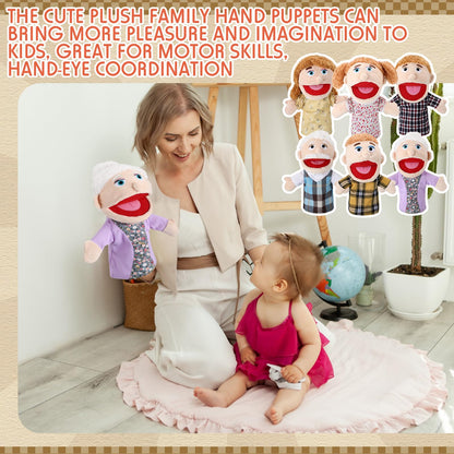 Lenwen 6 Pcs Family Hand Puppet Set Family Members Puppets with Movable Mouth Soft Plush for Boys and Girls Teens Kids Storytelling Play School Teaching Preschool (African American)