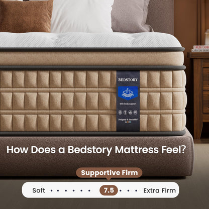 BedStory Extra Firm Queen Mattress 14 inch - Pain-Relieving Hybrid Mattress for Extra Lumbar &amp; Hip Support - No Sagging Bed in a Box - 365-Night Trial - No Odor, Fiberglass-Free, CertiPUR-US Certified
