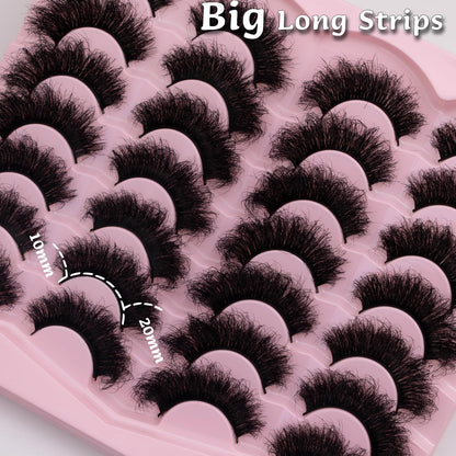 Mink Lashes Fluffy 20mm Volume False Eyelashes 8D Cat Eye Strip Lashes D Curl 14 Pairs Dramatic Soft Eyelash 25mm Big Long Lash Strips Lashes Pack That Look Like Extensions Faux Mink Lashes