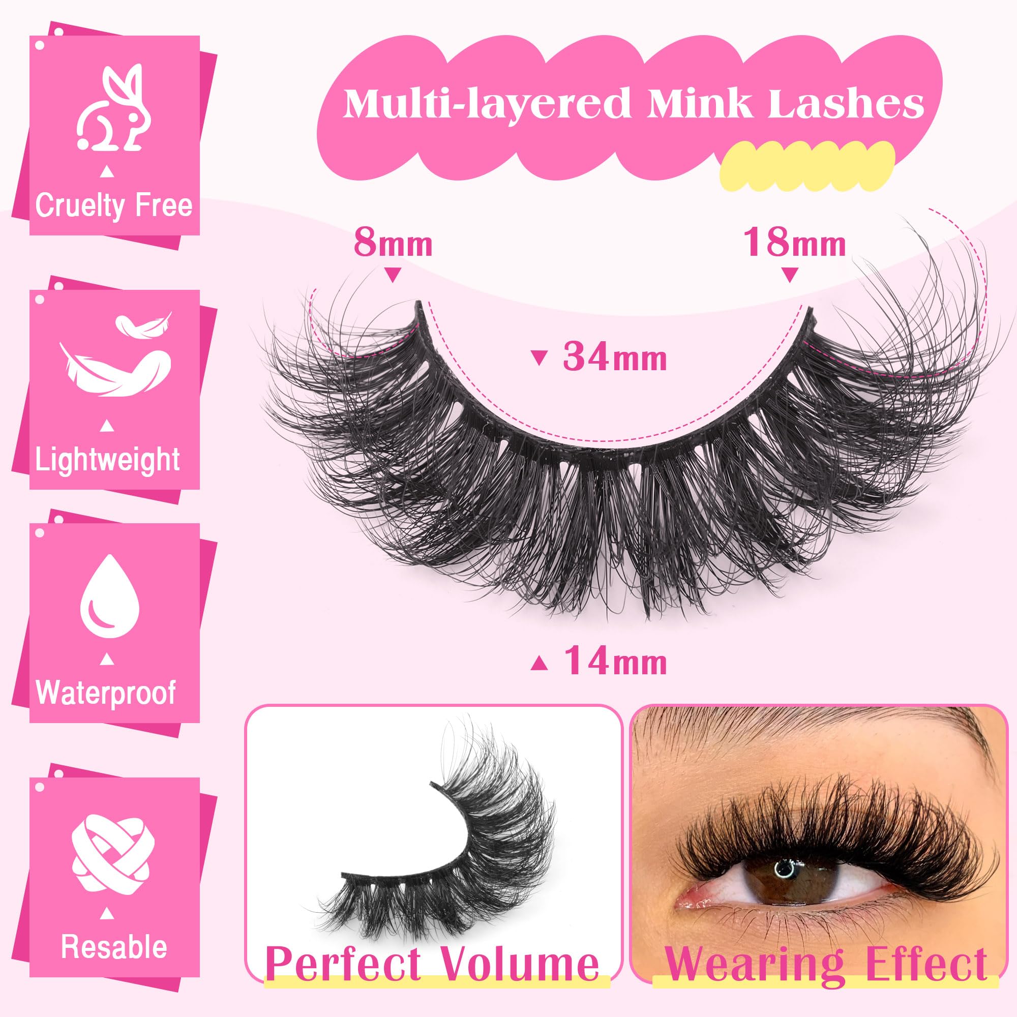 14 Pairs Wispy Mink Lashes False Eye Lashes Natural Look 5D Volume 16mm Fake Eyelashes Pack by TNFVLONEINS