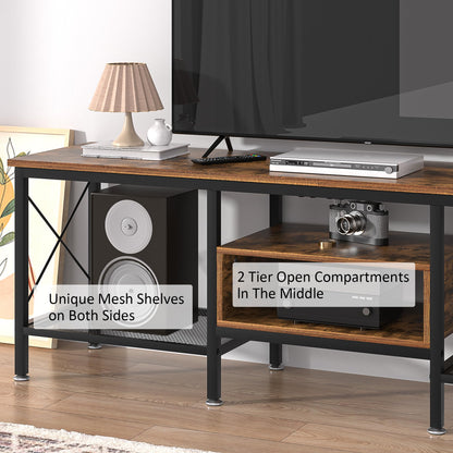VECELO TV Stand with Power Outlets for 65 Inch Industria Media Entertainment Center with Charging Station, 3-Tier Open Shelves &amp; Metal Frame for Living Room, Bedroom, 55 Inch, Brown
