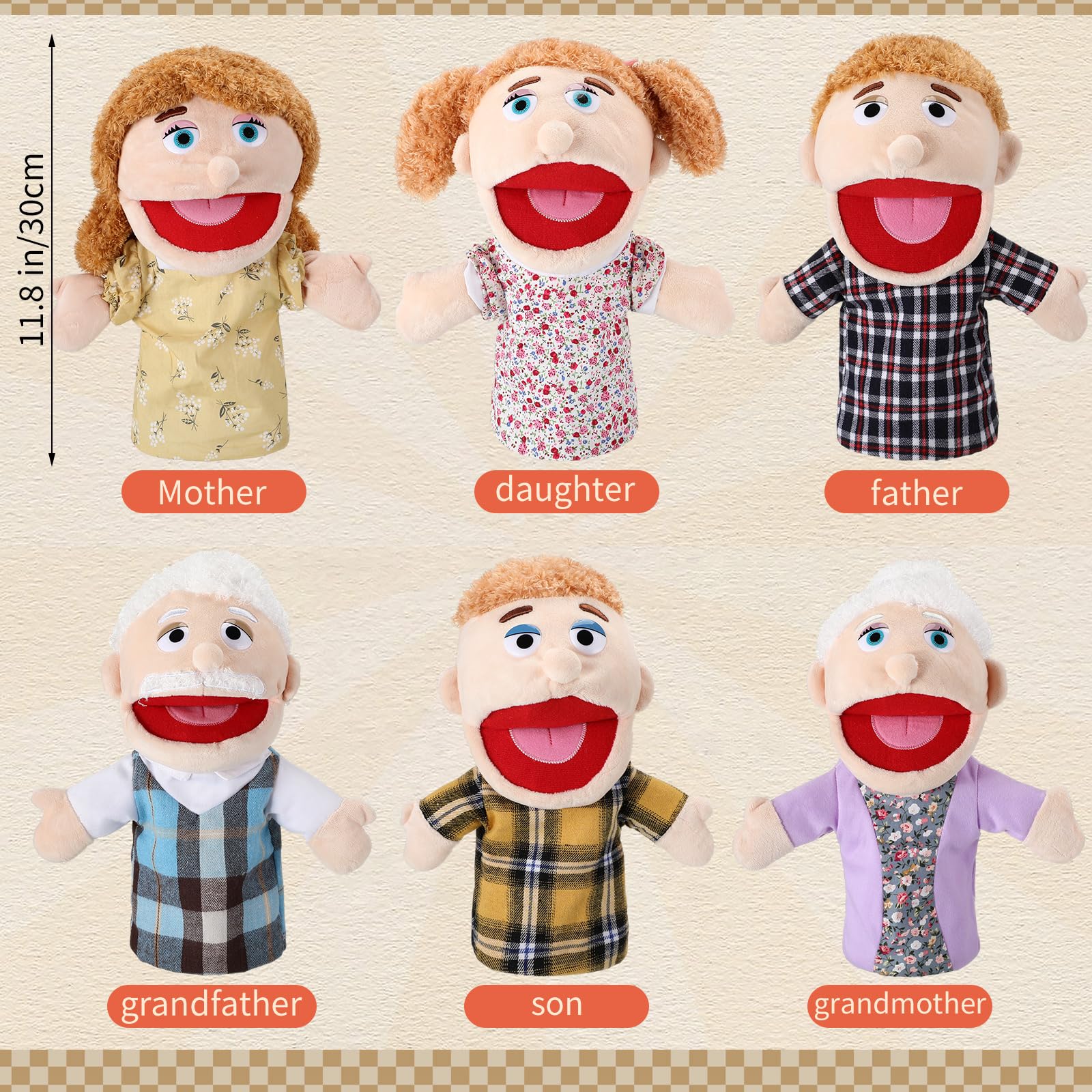 Lenwen 6 Pcs Family Hand Puppet Set Family Members Puppets with Movable Mouth Soft Plush for Boys and Girls Teens Kids Storytelling Play School Teaching Preschool (African American)