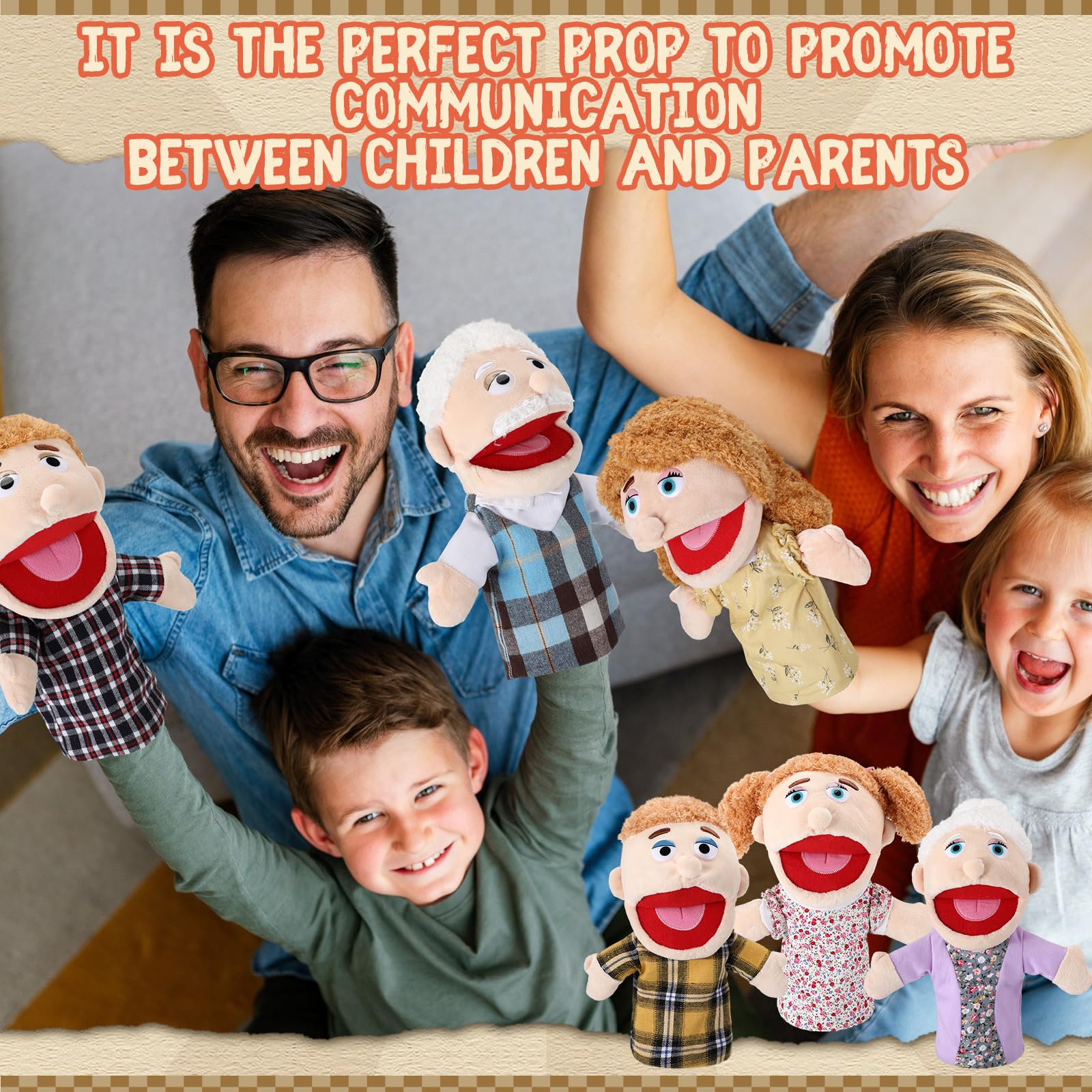 Lenwen 6 Pcs Family Hand Puppet Set Family Members Puppets with Movable Mouth Soft Plush for Boys and Girls Teens Kids Storytelling Play School Teaching Preschool (African American)