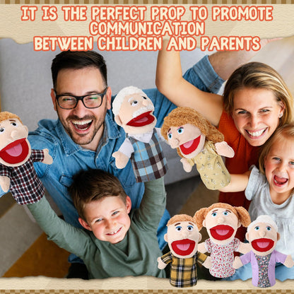 Lenwen 6 Pcs Family Hand Puppet Set Family Members Puppets with Movable Mouth Soft Plush for Boys and Girls Teens Kids Storytelling Play School Teaching Preschool (African American)