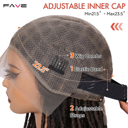 FAVE Soft Faux Locs Wig Synthetic Full Double Lace Dreadlock Wig Ombre Brown Braided Wigs for Black Women Dreads Wig for Women Natural Looking Part Free（Natural Color,280g）