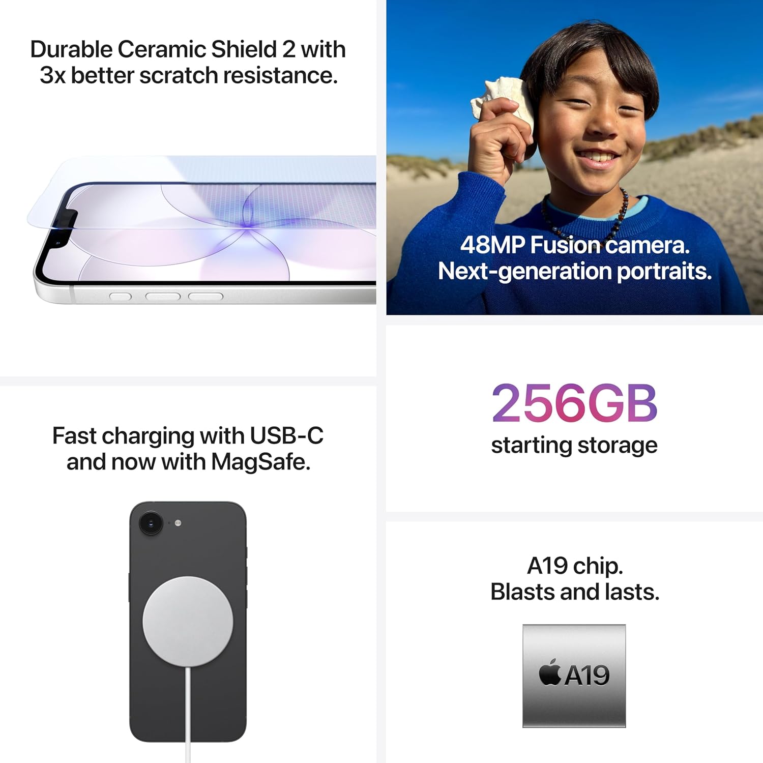 iPhone 17e 256GB SIM Free side view showcasing its sleek design and camera lens.