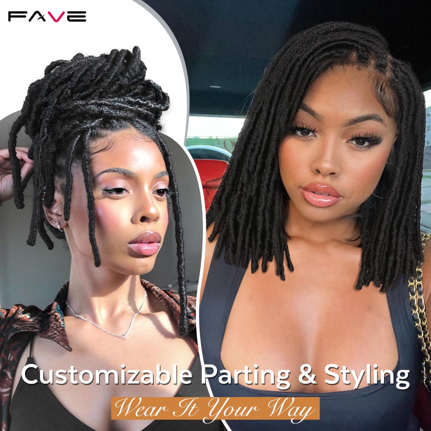 FAVE Soft Faux Locs Wig Synthetic Full Double Lace Dreadlock Wig Ombre Brown Braided Wigs for Black Women Dreads Wig for Women Natural Looking Part Free（Natural Color,280g）