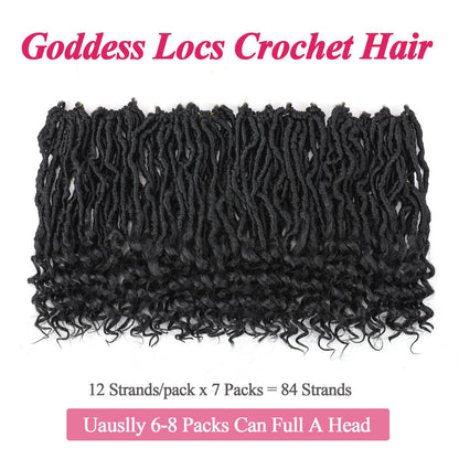 Leeven 7 Packs Faux Locs With Curly Ends 18 Inch Pre-looped Goddess Locs Crochet Hair 84 Strands Natural Black Crochet Bohemian Soft Locs Braiding Hair Extensions With Curls for Women 1B