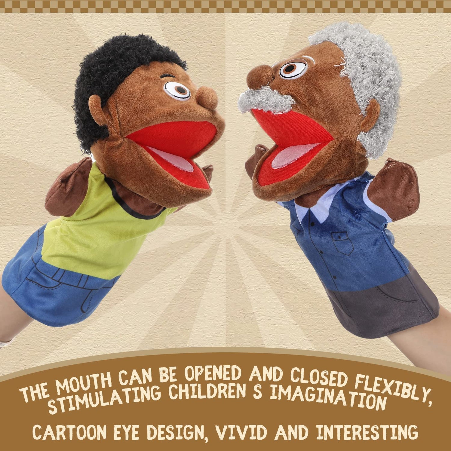 Lenwen 6 Pcs Family Hand Puppet Set Family Members Puppets with Movable Mouth Soft Plush for Boys and Girls Teens Kids Storytelling Play School Teaching Preschool (African American)