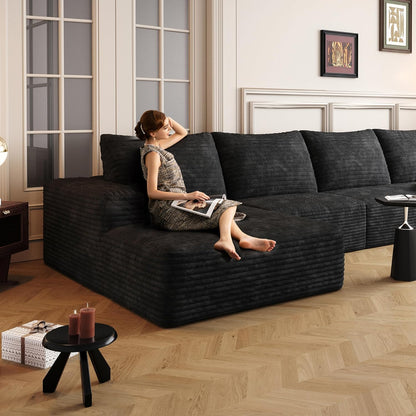 135" Oversized Compressed Sectional Sofa - 33D High-Density Foam Cloud Couch with Deep Seat - Minimalist 3-Piece Corduroy Upholstered Boneless Modular Lounge Couch | Breathable material, Full Foam, Anti-slip