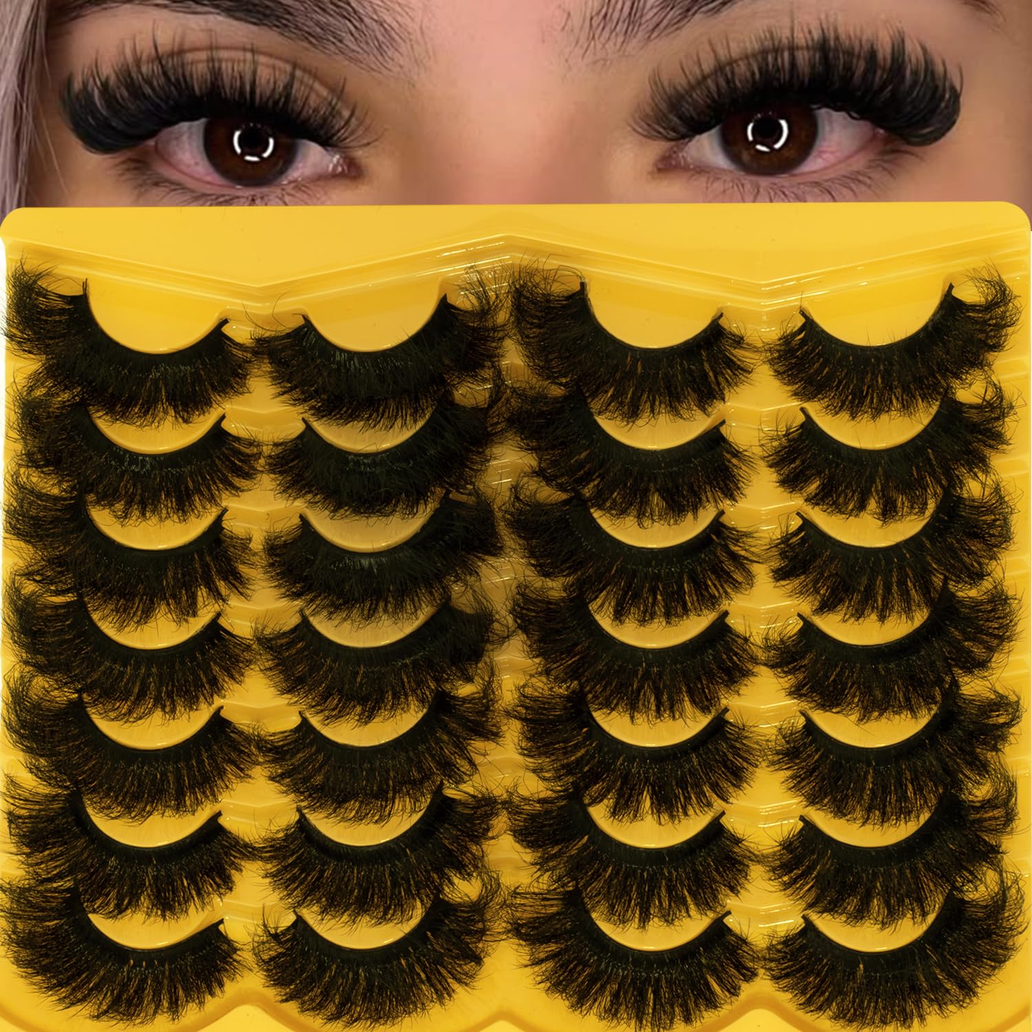 Mink Lashes Fluffy 20mm Volume False Eyelashes 8D Cat Eye Strip Lashes D Curl 14 Pairs Dramatic Soft Eyelash 25mm Big Long Lash Strips Lashes Pack That Look Like Extensions Faux Mink Lashes