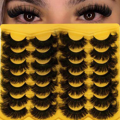 Mink Lashes Fluffy 20mm Volume False Eyelashes 8D Cat Eye Strip Lashes D Curl 14 Pairs Dramatic Soft Eyelash 25mm Big Long Lash Strips Lashes Pack That Look Like Extensions Faux Mink Lashes