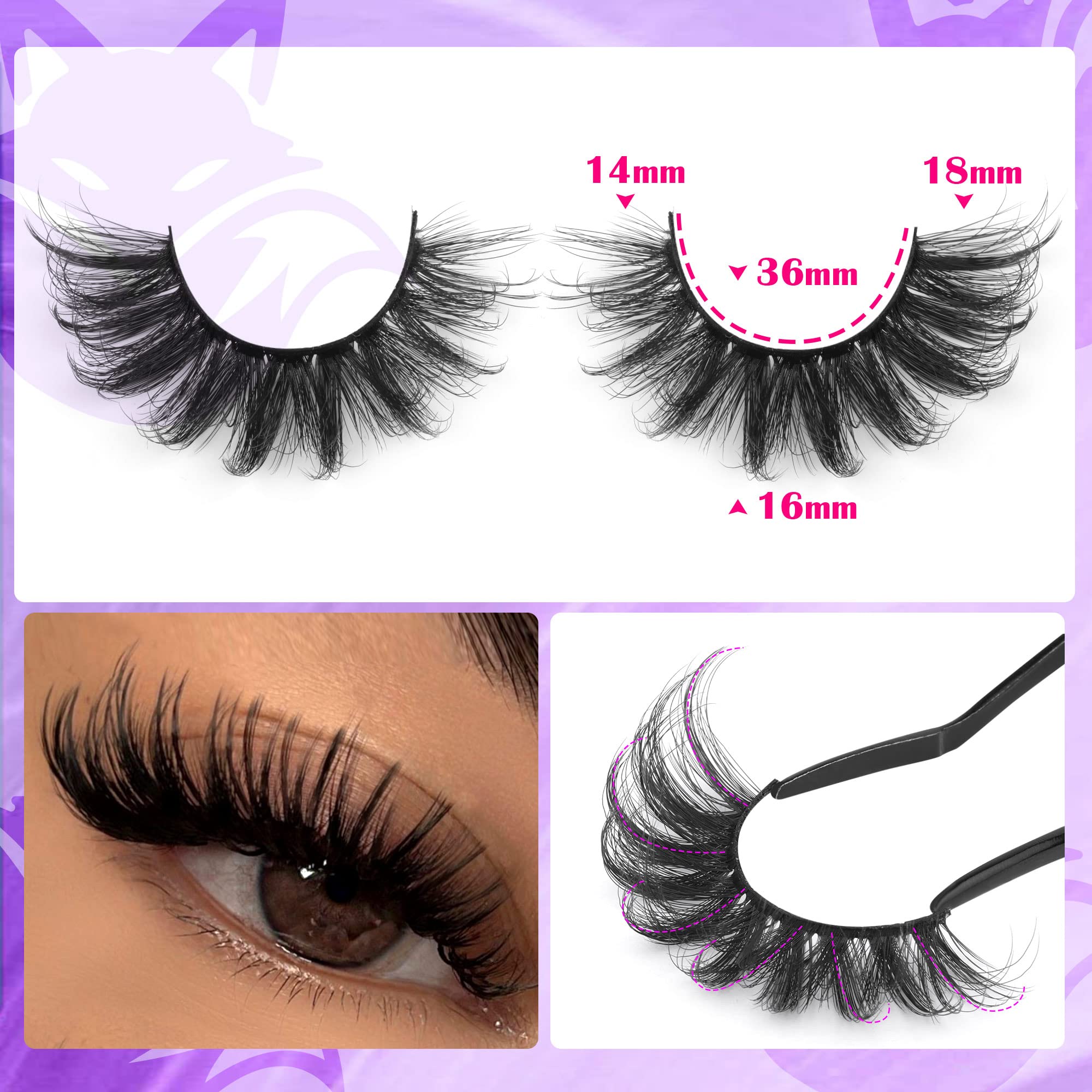 14 Pairs Wispy Mink Lashes False Eye Lashes Natural Look 5D Volume 16mm Fake Eyelashes Pack by TNFVLONEINS
