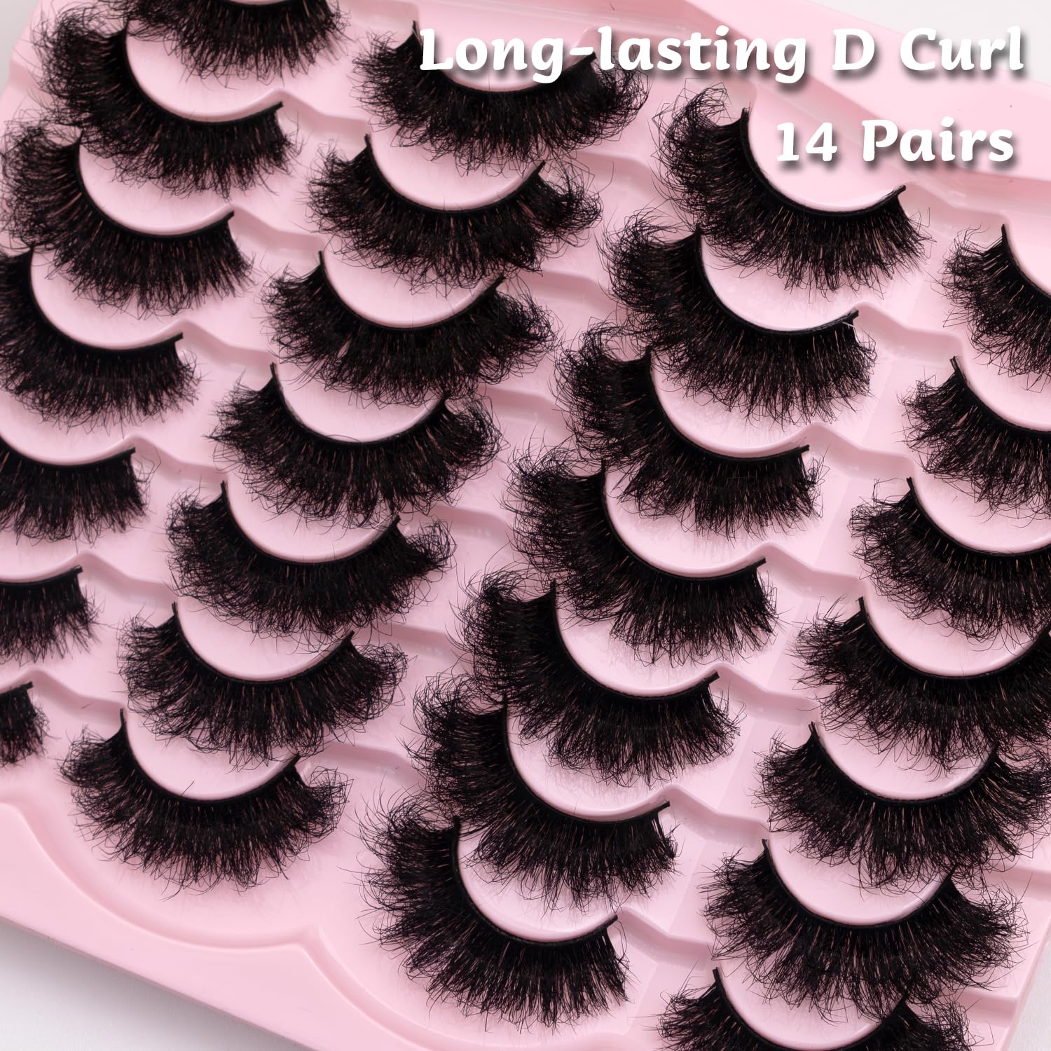 Mink Lashes Fluffy 20mm Volume False Eyelashes 8D Cat Eye Strip Lashes D Curl 14 Pairs Dramatic Soft Eyelash 25mm Big Long Lash Strips Lashes Pack That Look Like Extensions Faux Mink Lashes