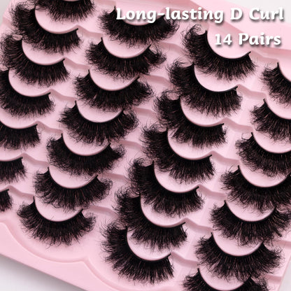 Mink Lashes Fluffy 20mm Volume False Eyelashes 8D Cat Eye Strip Lashes D Curl 14 Pairs Dramatic Soft Eyelash 25mm Big Long Lash Strips Lashes Pack That Look Like Extensions Faux Mink Lashes