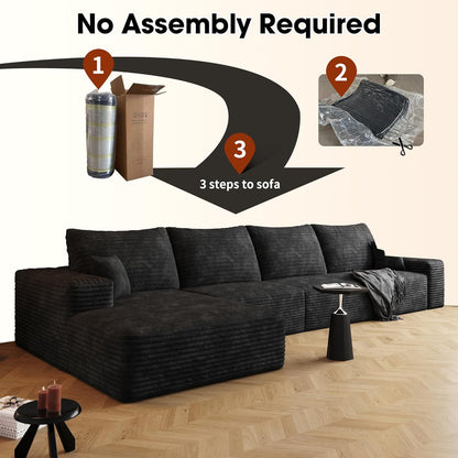 135" Oversized Compressed Sectional Sofa - 33D High-Density Foam Cloud Couch with Deep Seat - Minimalist 3-Piece Corduroy Upholstered Boneless Modular Lounge Couch | Breathable material, Full Foam, Anti-slip