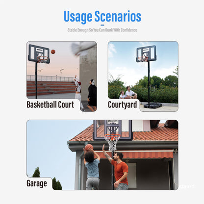 Basketball Hoop Outdoor Protable 44/48 Inch Impact Backboard, 4.8-10FT Height Adjustable Basketball Hoop Goal System with Wheels for Adults