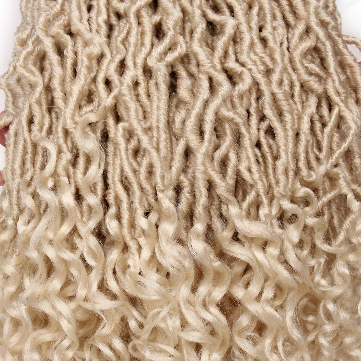 Leeven 7 Packs Faux Locs With Curly Ends 18 Inch Pre-looped Goddess Locs Crochet Hair 84 Strands Natural Black Crochet Bohemian Soft Locs Braiding Hair Extensions With Curls for Women 1B