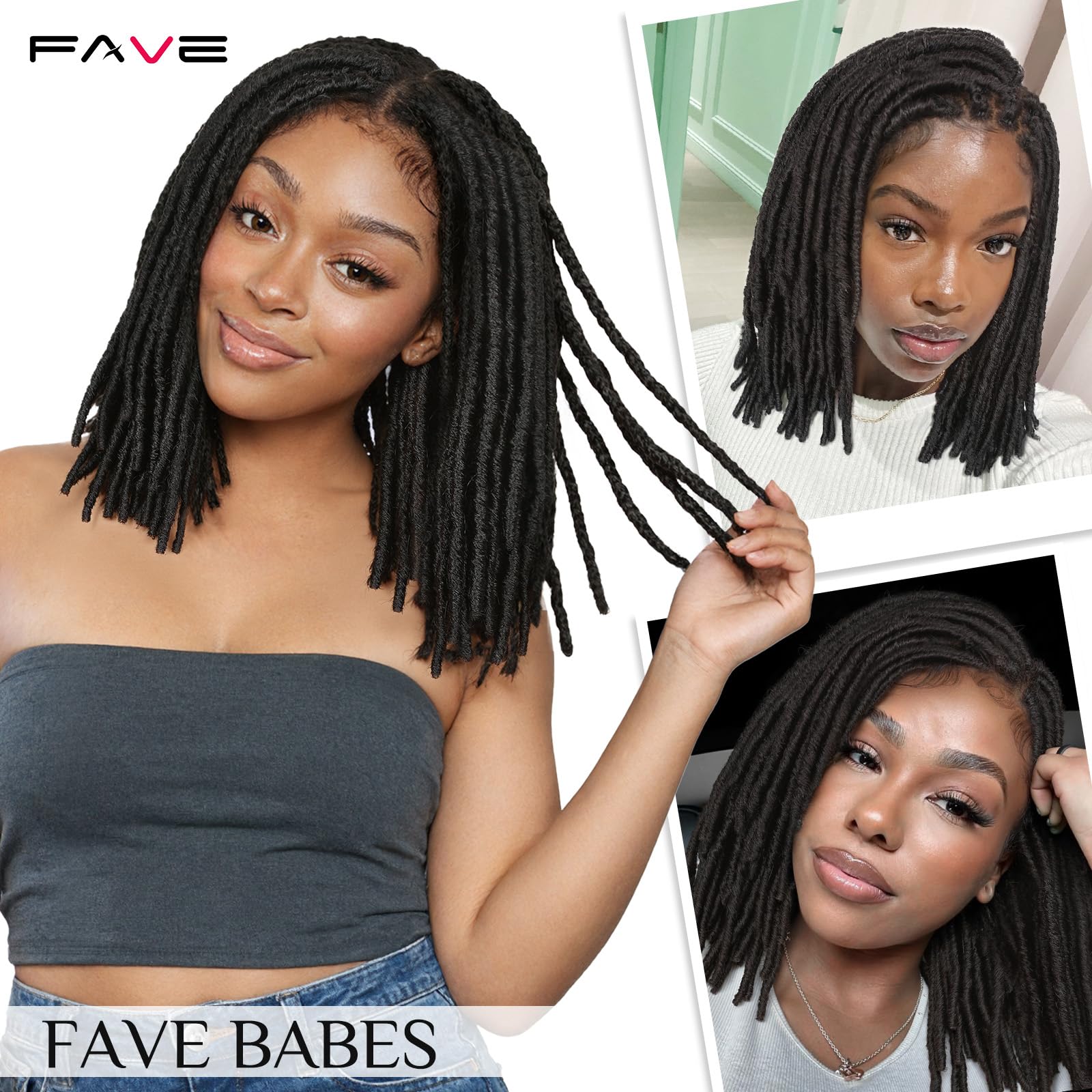 FAVE Soft Faux Locs Wig Synthetic Full Double Lace Dreadlock Wig Ombre Brown Braided Wigs for Black Women Dreads Wig for Women Natural Looking Part Free（Natural Color,280g）