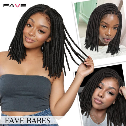 FAVE Soft Faux Locs Wig Synthetic Full Double Lace Dreadlock Wig Ombre Brown Braided Wigs for Black Women Dreads Wig for Women Natural Looking Part Free（Natural Color,280g）