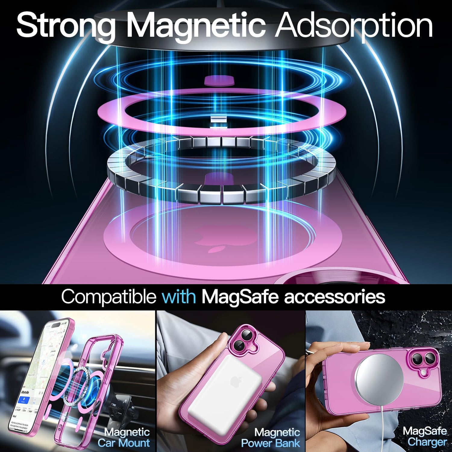 premium aplus module features iPhone with clear case showcasing MagSafe compatibility and sleek design.