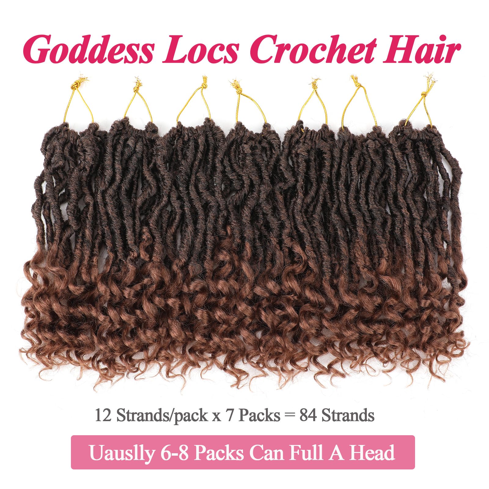 Leeven 7 Packs Faux Locs With Curly Ends 18 Inch Pre-looped Goddess Locs Crochet Hair 84 Strands Natural Black Crochet Bohemian Soft Locs Braiding Hair Extensions With Curls for Women 1B