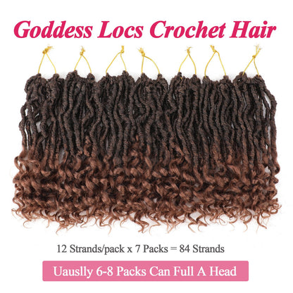 Leeven 7 Packs Faux Locs With Curly Ends 18 Inch Pre-looped Goddess Locs Crochet Hair 84 Strands Natural Black Crochet Bohemian Soft Locs Braiding Hair Extensions With Curls for Women 1B