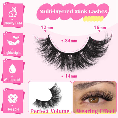 14 Pairs Wispy Mink Lashes False Eye Lashes Natural Look 5D Volume 16mm Fake Eyelashes Pack by TNFVLONEINS