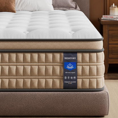 BedStory Extra Firm Queen Mattress 14 inch - Pain-Relieving Hybrid Mattress for Extra Lumbar &amp; Hip Support - No Sagging Bed in a Box - 365-Night Trial - No Odor, Fiberglass-Free, CertiPUR-US Certified